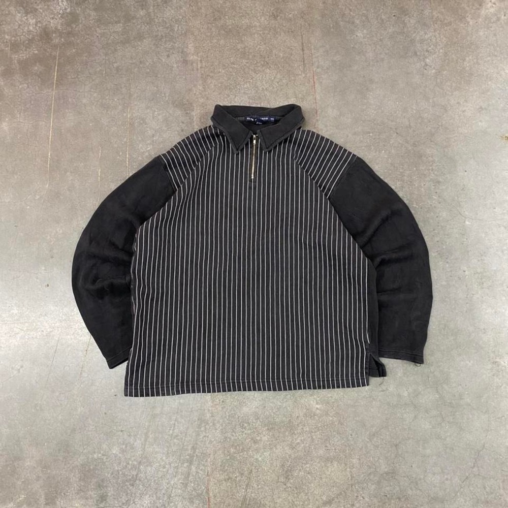 Club Monaco‎ Quarter Zip Pinstripe Pullover Sweatshirt Black Men's M